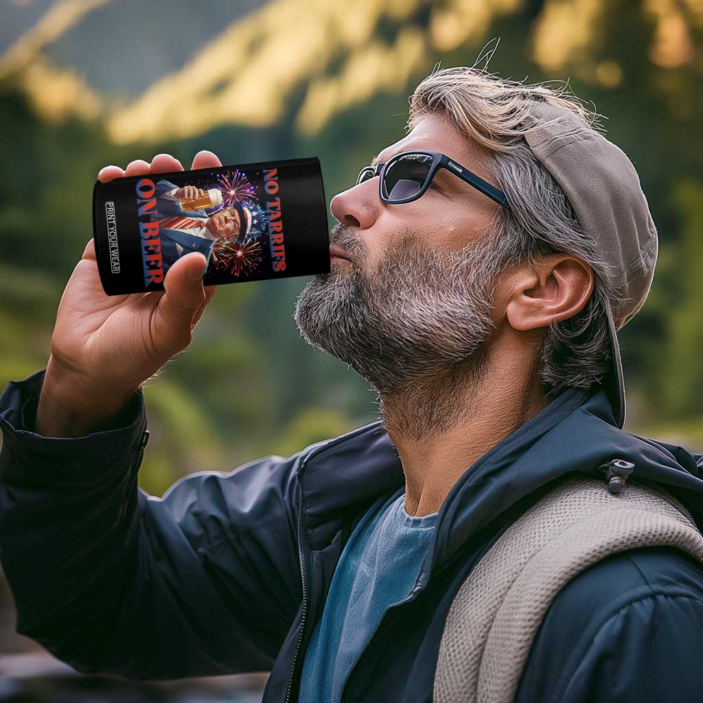 Funny Trump 4th of July 4 in 1 Can Cooler Tumbler No Tariffs On Beer Drinking USA Patriotic 2025 TS02 Print Your Wear