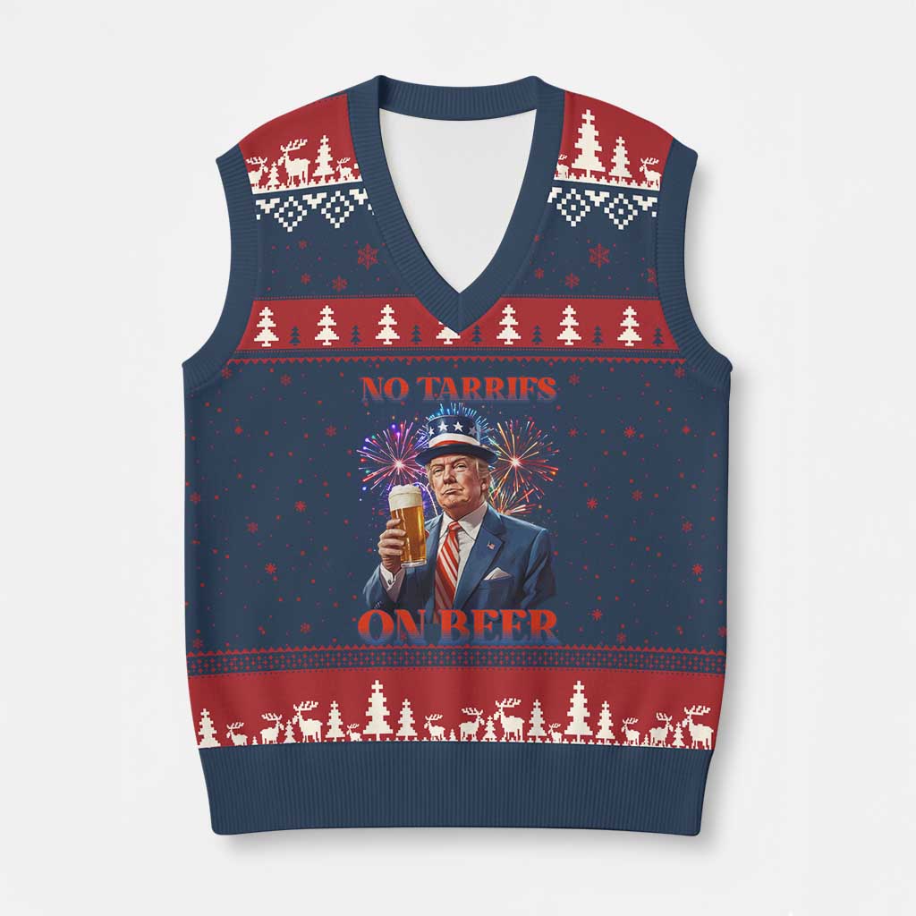 Funny Trump 4th of July V-Neck Knit Sweater Vest No Tariffs On Beer Drinking USA Patriotic 2025 TS02 Navy Red Print Your Wear