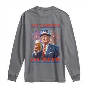 Funny Trump 4th of July Long Sleeve Shirt No Tariffs On Beer Drinking USA Patriotic 2025 TS02 Charcoal Print Your Wear