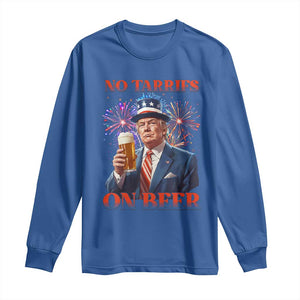 Funny Trump 4th of July Long Sleeve Shirt No Tariffs On Beer Drinking USA Patriotic 2025 TS02 Royal Blue Print Your Wear
