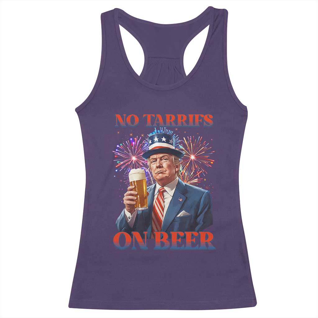 Funny Trump 4th of July Racerback Tank Top No Tariffs On Beer Drinking USA Patriotic 2025 TS02 Purple Print Your Wear