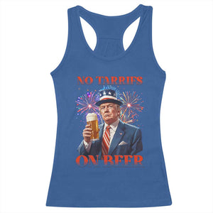 Funny Trump 4th of July Racerback Tank Top No Tariffs On Beer Drinking USA Patriotic 2025 TS02 Royal Blue Print Your Wear
