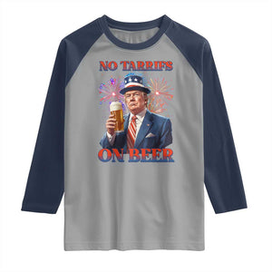 Funny Trump 4th of July Raglan Shirt No Tariffs On Beer Drinking USA Patriotic 2025 TS02 Sport Gray Navy Print Your Wear