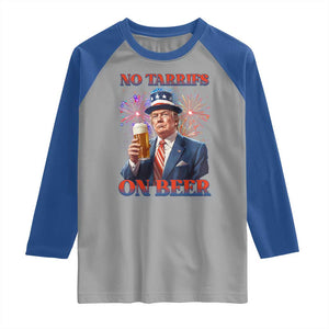 Funny Trump 4th of July Raglan Shirt No Tariffs On Beer Drinking USA Patriotic 2025 TS02 Sport Gray Royal Print Your Wear