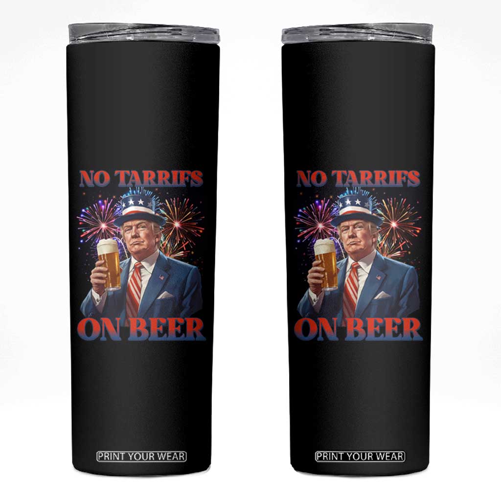 Funny Trump 4th of July Skinny Tumbler No Tariffs On Beer Drinking USA Patriotic 2025 TS02 Black Print Your Wear