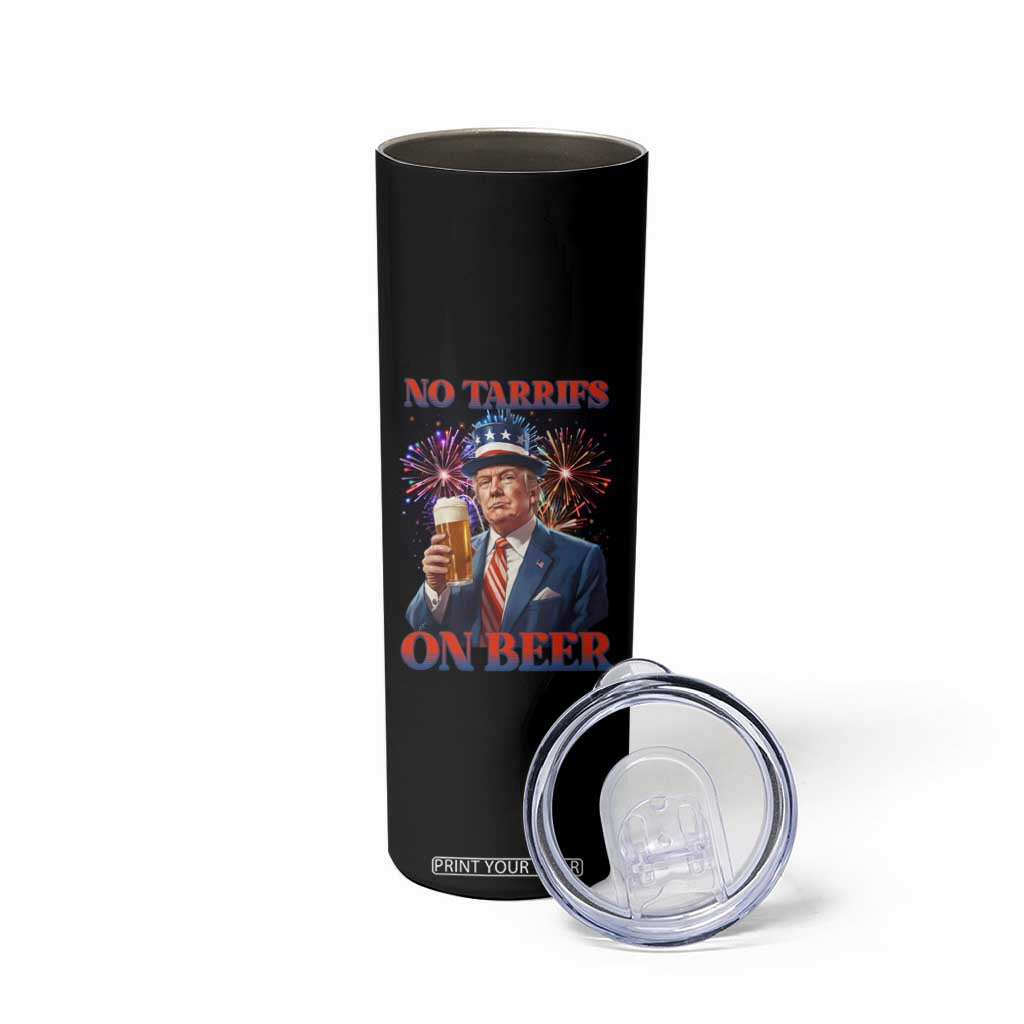 Funny Trump 4th of July Skinny Tumbler No Tariffs On Beer Drinking USA Patriotic 2025 TS02 Print Your Wear