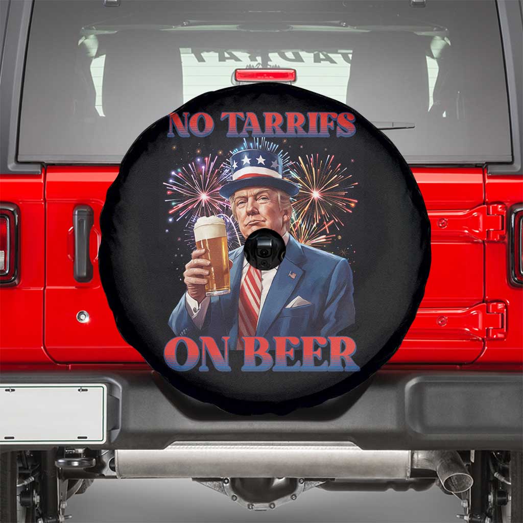 Funny Trump 4th of July Spare Tire Cover No Tariffs On Beer Drinking USA Patriotic 2025 TS02 Black Print Your Wear
