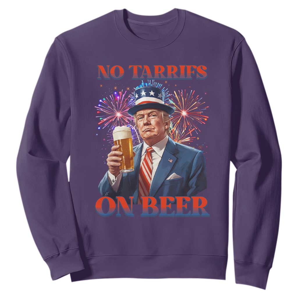 Funny Trump 4th of July Sweatshirt No Tariffs On Beer Drinking USA Patriotic 2025 TS02 Purple Print Your Wear