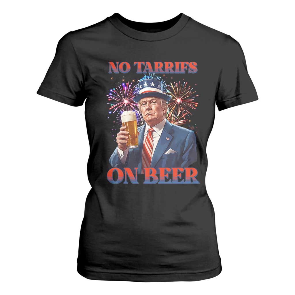 Funny Trump 4th of July T Shirt For Women No Tariffs On Beer Drinking USA Patriotic 2025 TS02 Black Print Your Wear