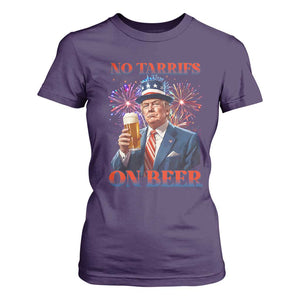 Funny Trump 4th of July T Shirt For Women No Tariffs On Beer Drinking USA Patriotic 2025 TS02 Purple Print Your Wear