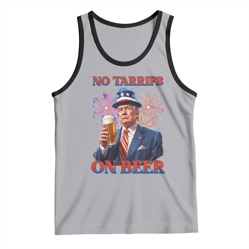 Funny Trump 4th of July Tank Top No Tariffs On Beer Drinking USA Patriotic 2025 TS02 Athletic Heather Black Print Your Wear