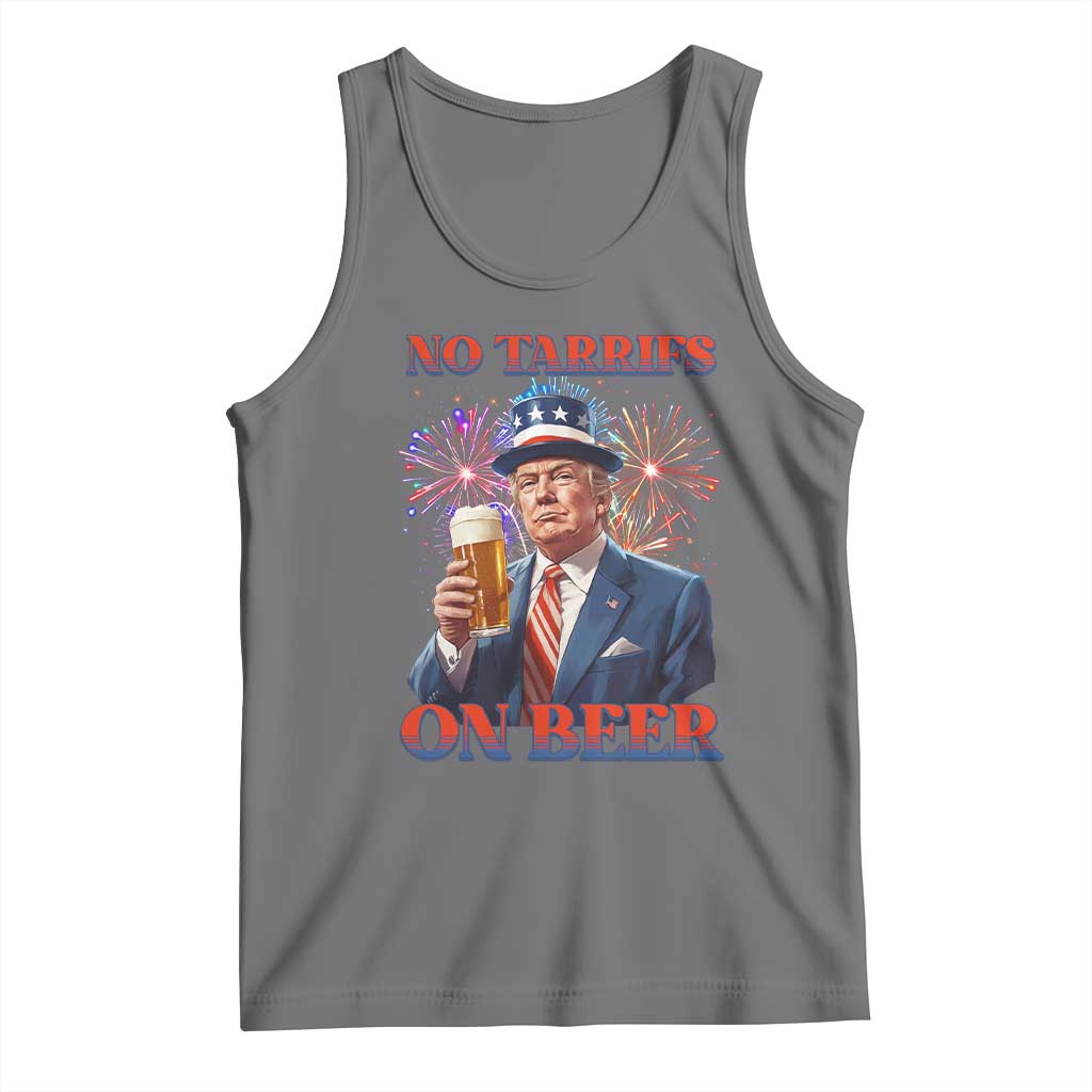 Funny Trump 4th of July Tank Top No Tariffs On Beer Drinking USA Patriotic 2025 TS02 Black Heather Print Your Wear