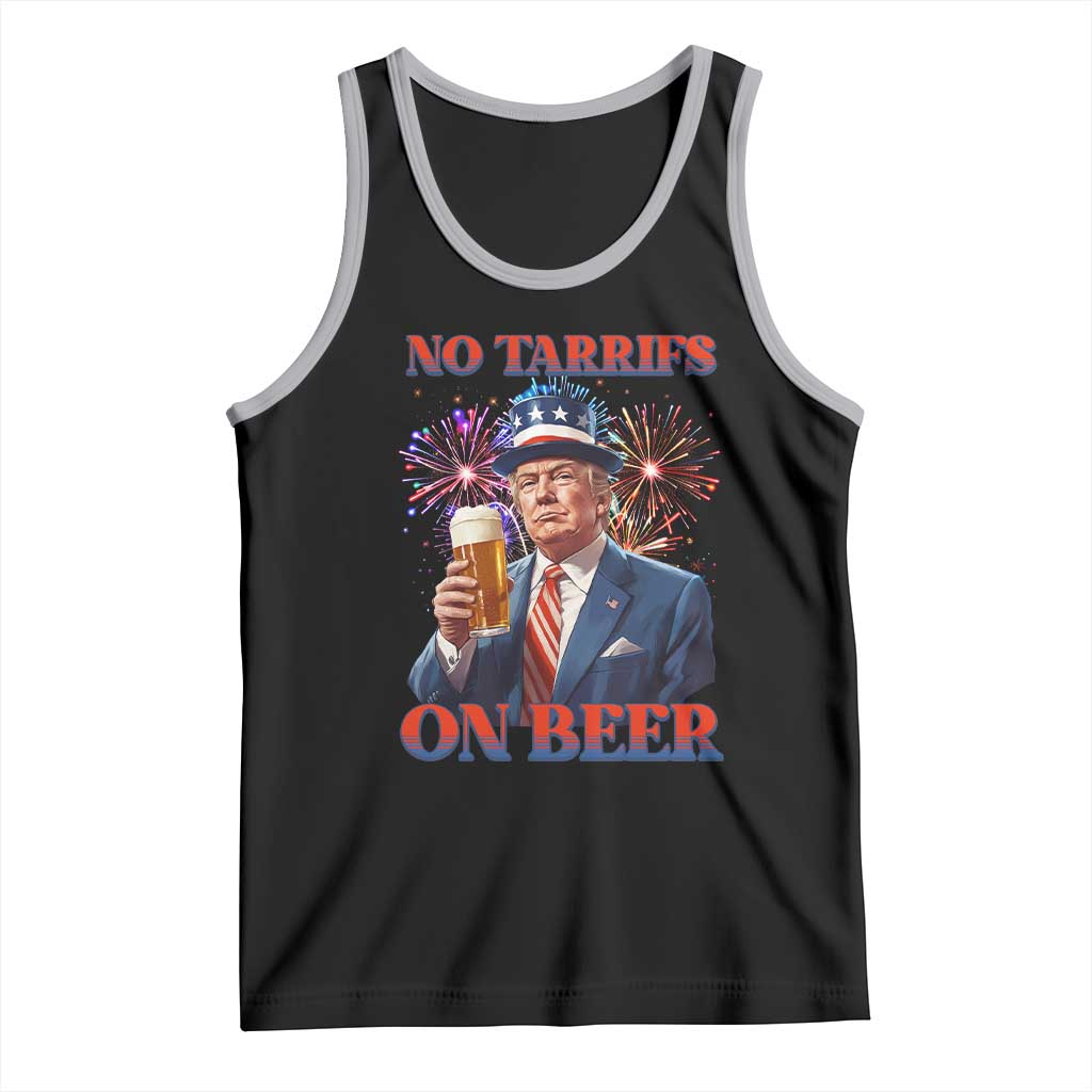 Funny Trump 4th of July Tank Top No Tariffs On Beer Drinking USA Patriotic 2025 TS02 Black Athletic Heather Print Your Wear