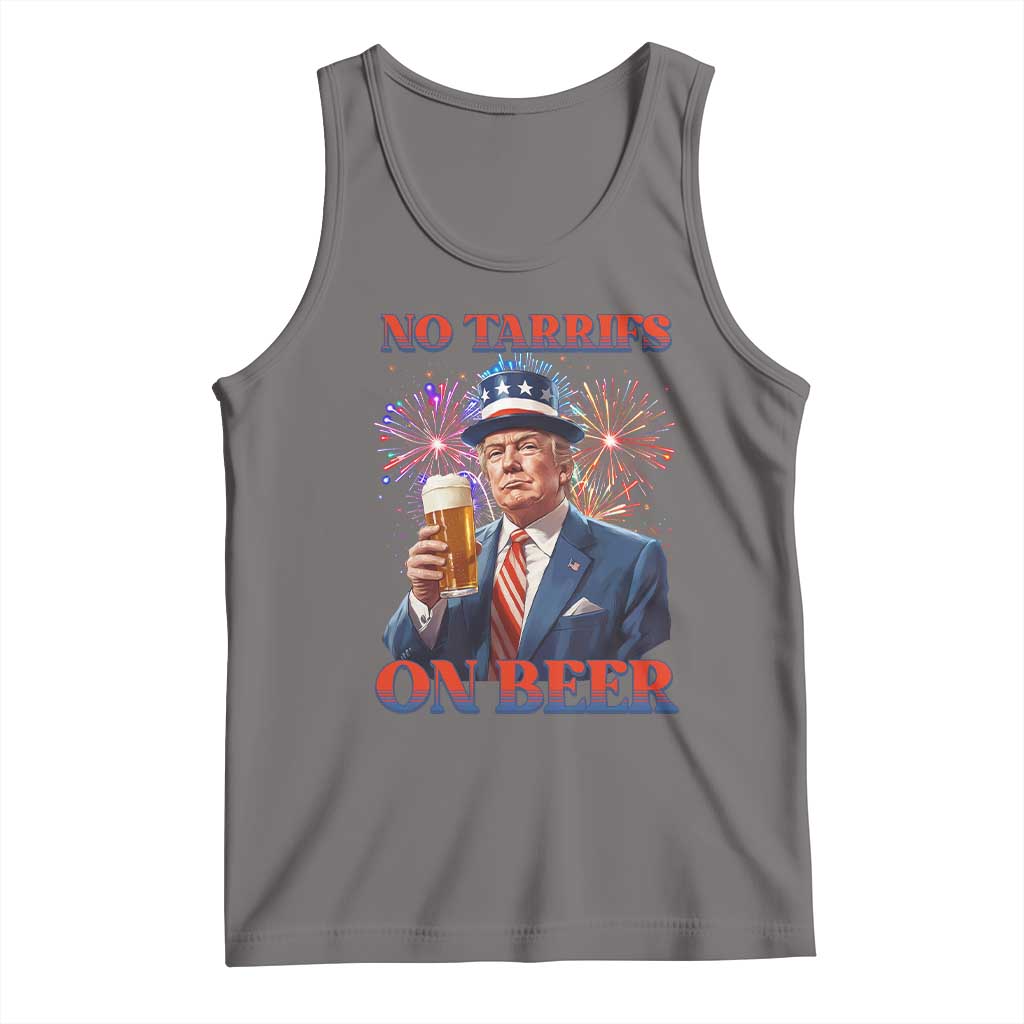 Funny Trump 4th of July Tank Top No Tariffs On Beer Drinking USA Patriotic 2025 TS02 Deep Heather Print Your Wear