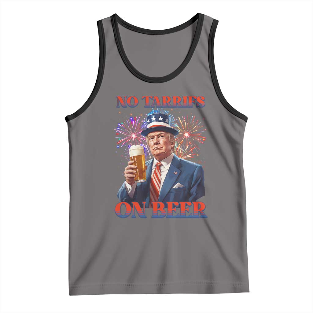 Funny Trump 4th of July Tank Top No Tariffs On Beer Drinking USA Patriotic 2025 TS02 Deep Heather Black Print Your Wear