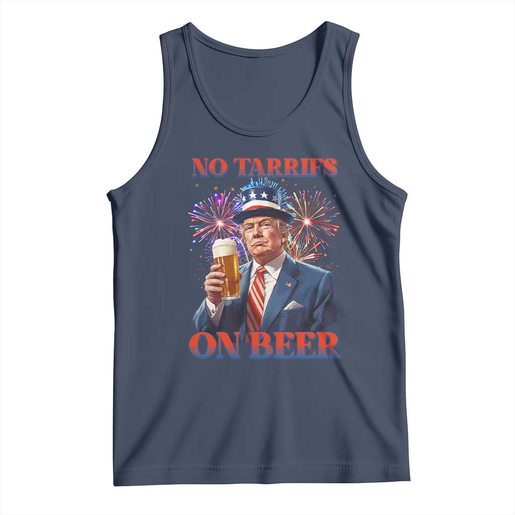 Funny Trump 4th of July Tank Top No Tariffs On Beer Drinking USA Patriotic 2025 TS02 Navy Print Your Wear