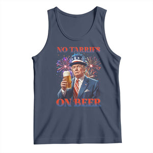 Funny Trump 4th of July Tank Top No Tariffs On Beer Drinking USA Patriotic 2025 TS02 Navy Print Your Wear