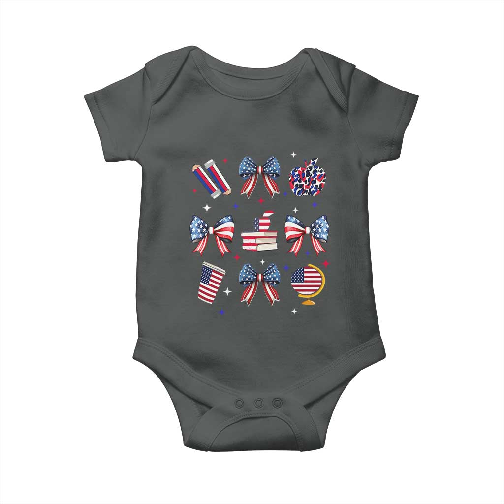 4th of July Teacher Student Baby Onesie Patriotic Teaching Learning Retro Coquette TS02 Dark Heather Print Your Wear