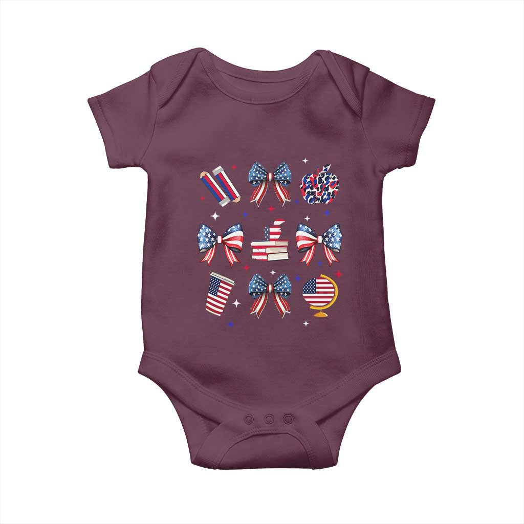 4th of July Teacher Student Baby Onesie Patriotic Teaching Learning Retro Coquette TS02 Maroon Print Your Wear