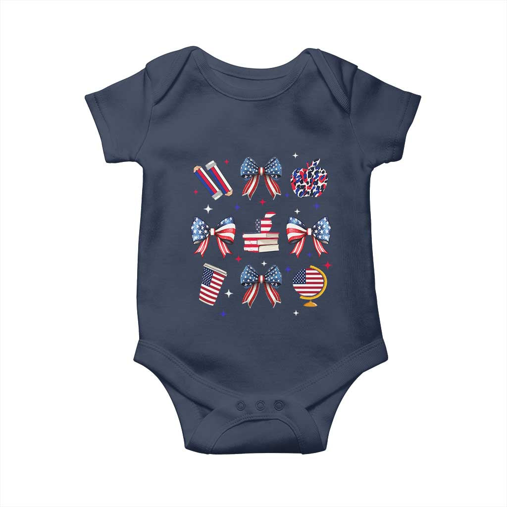 4th of July Teacher Student Baby Onesie Patriotic Teaching Learning Retro Coquette TS02 Navy Print Your Wear