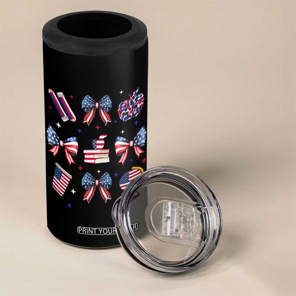 4th of July Teacher Student 4 in 1 Can Cooler Tumbler Patriotic Teaching Learning Retro Coquette TS02 Print Your Wear