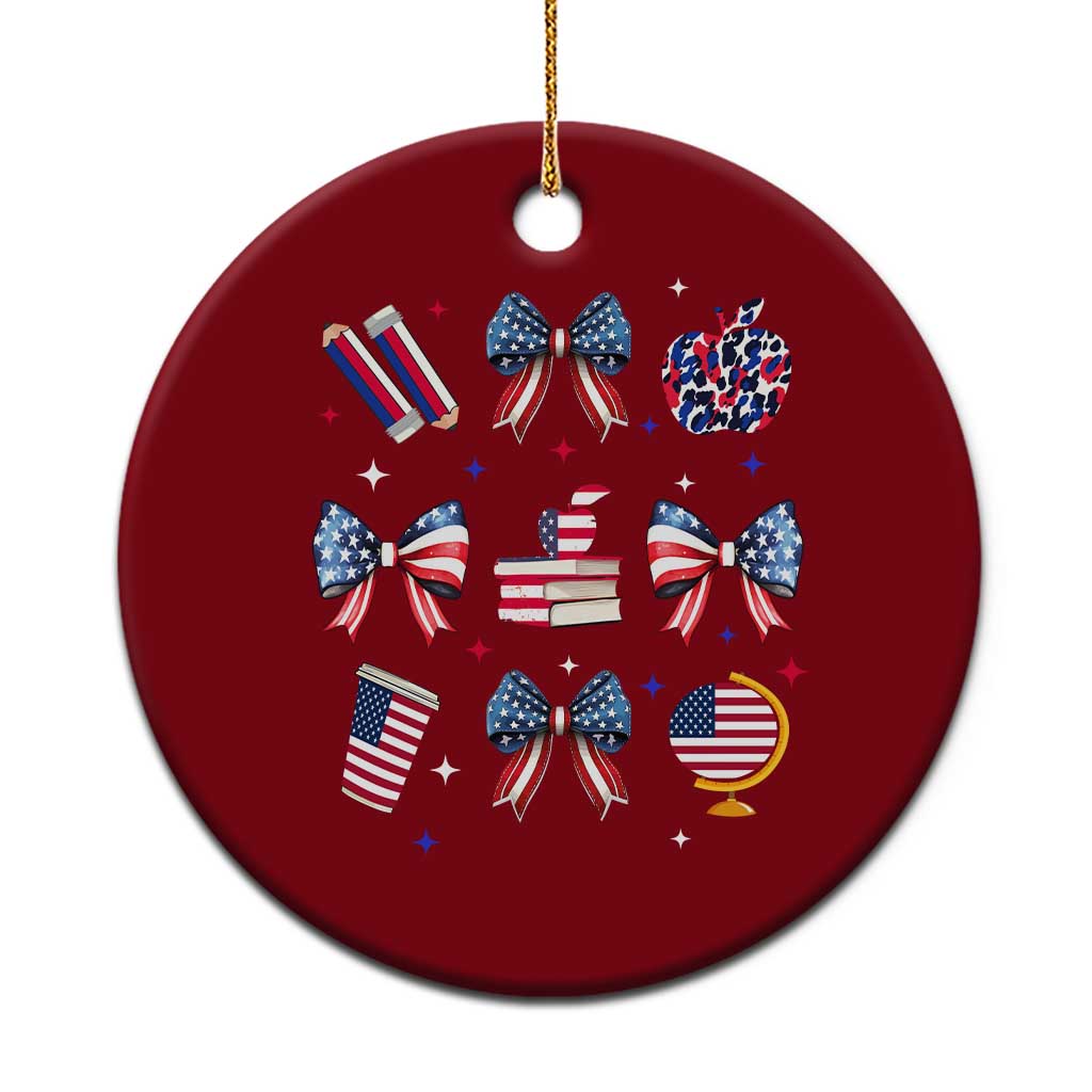 4th of July Teacher Student Ceramic Ornament Patriotic Teaching Learning Retro Coquette TS02 1pc Red Print Your Wear