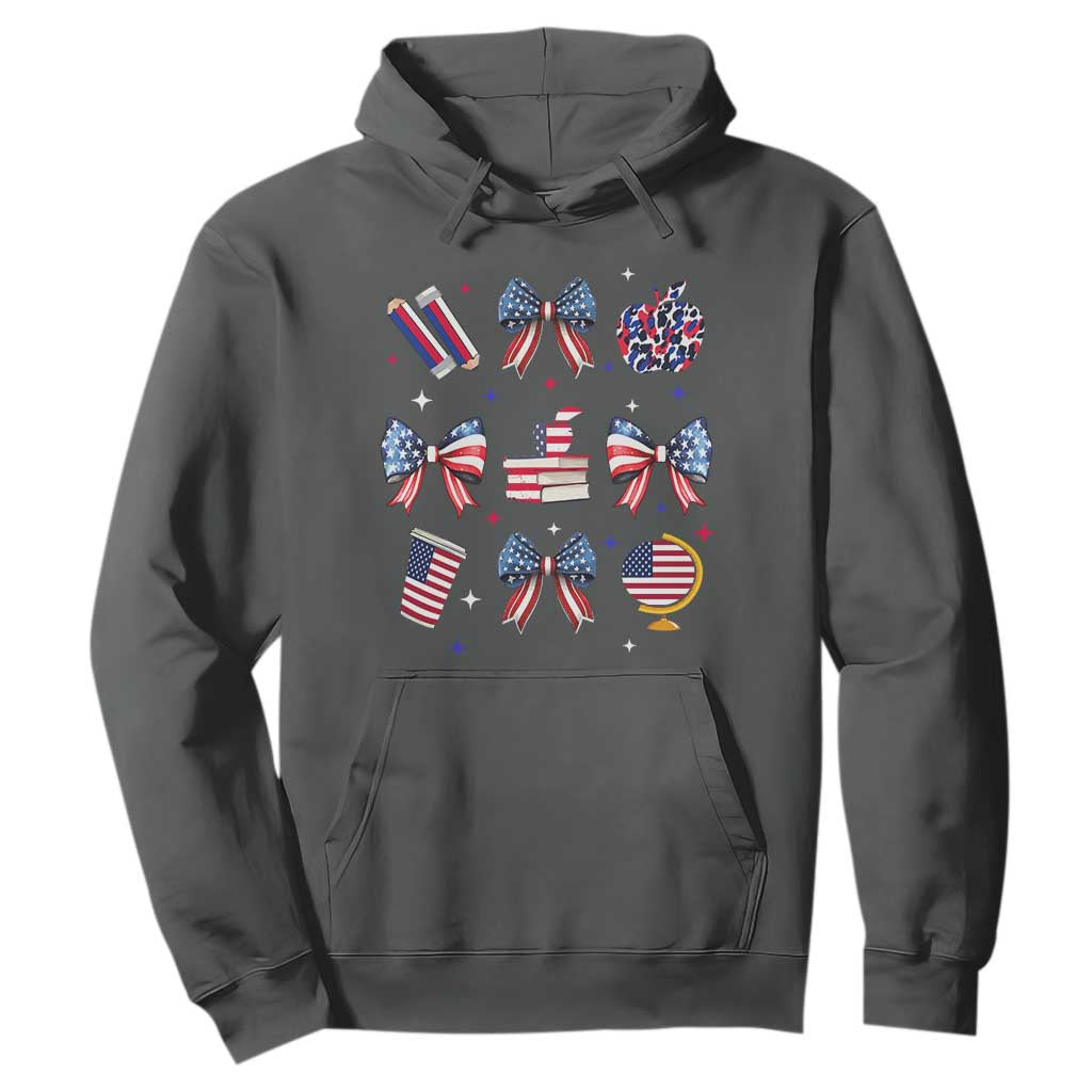 4th of July Teacher Student Hoodie Patriotic Teaching Learning Retro Coquette TS02 Dark Heather Print Your Wear