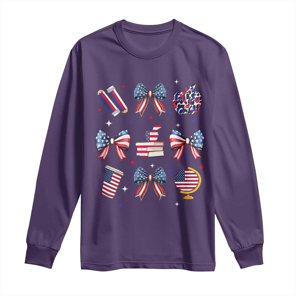 4th of July Teacher Student Long Sleeve Shirt Patriotic Teaching Learning Retro Coquette TS02 Purple Print Your Wear