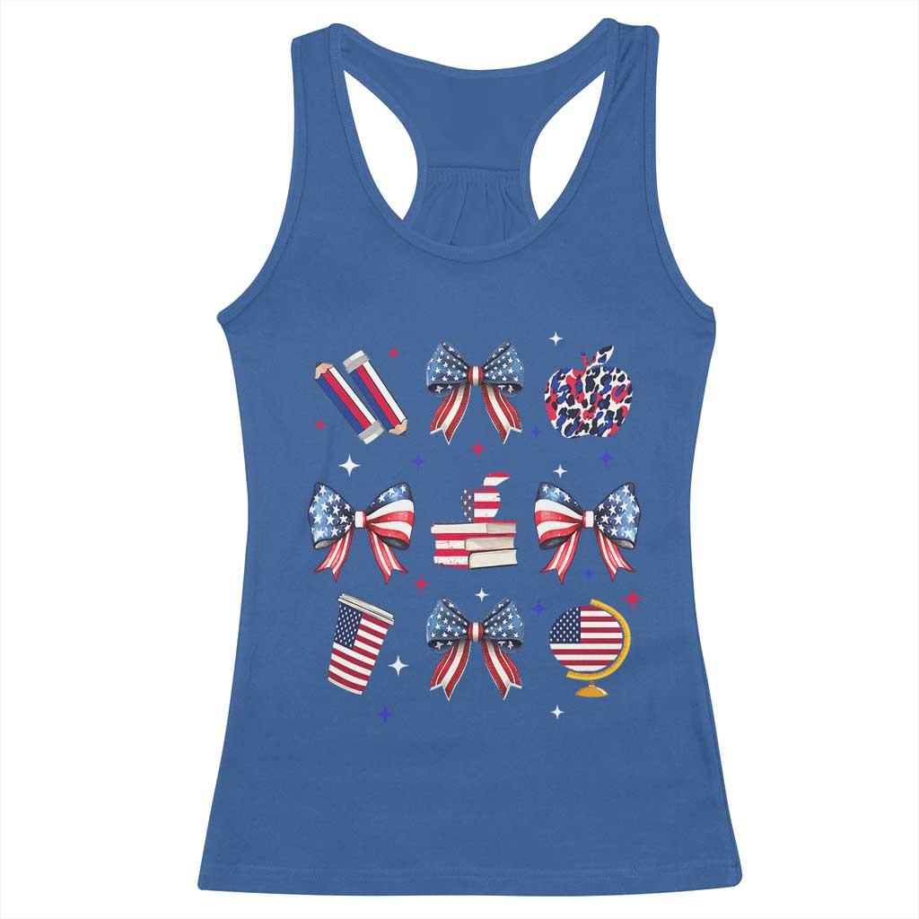4th of July Teacher Student Racerback Tank Top Patriotic Teaching Learning Retro Coquette TS02 Royal Blue Print Your Wear