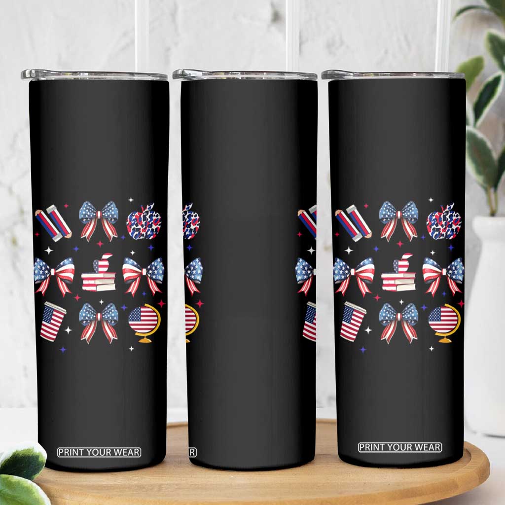 4th of July Teacher Student Skinny Tumbler Patriotic Teaching Learning Retro Coquette TS02 Print Your Wear
