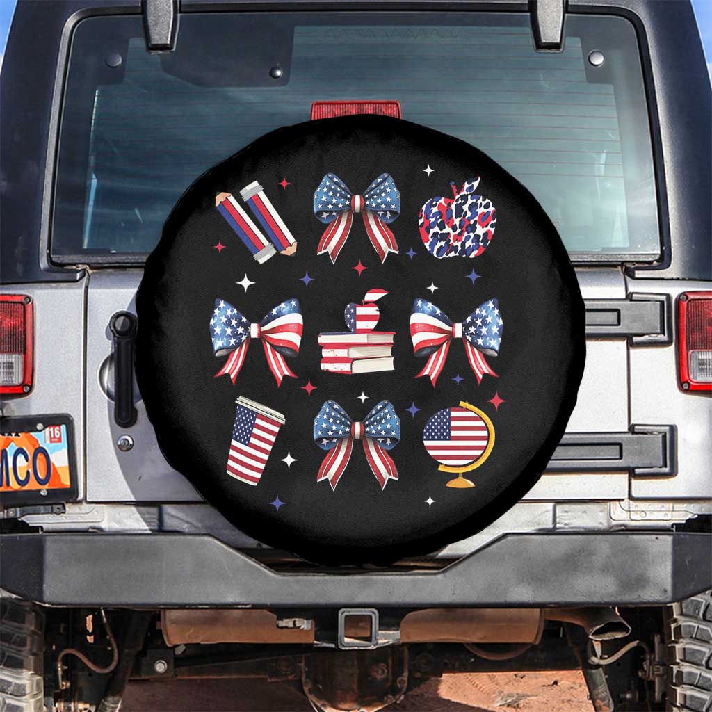 4th of July Teacher Student Spare Tire Cover Patriotic Teaching Learning Retro Coquette TS02 No hole Black Print Your Wear