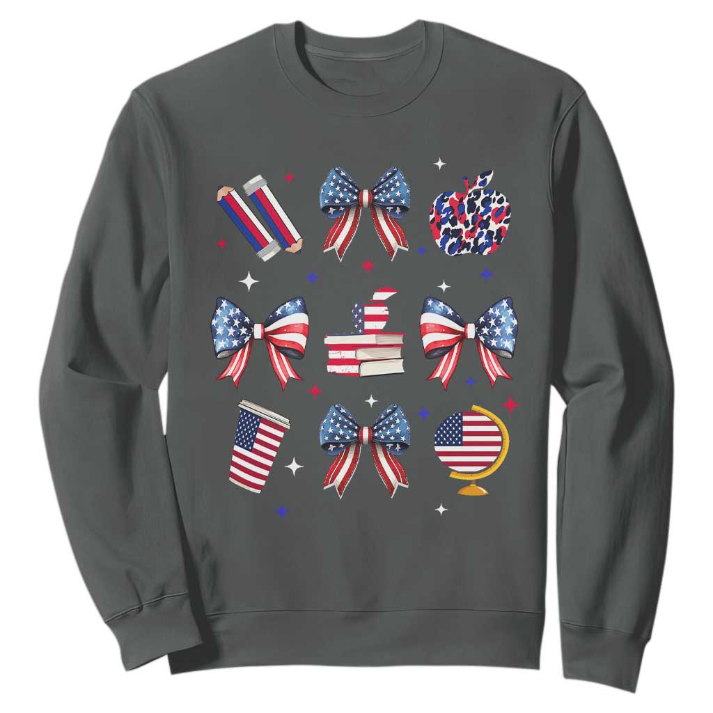 4th of July Teacher Student Sweatshirt Patriotic Teaching Learning Retro Coquette TS02 Dark Heather Print Your Wear