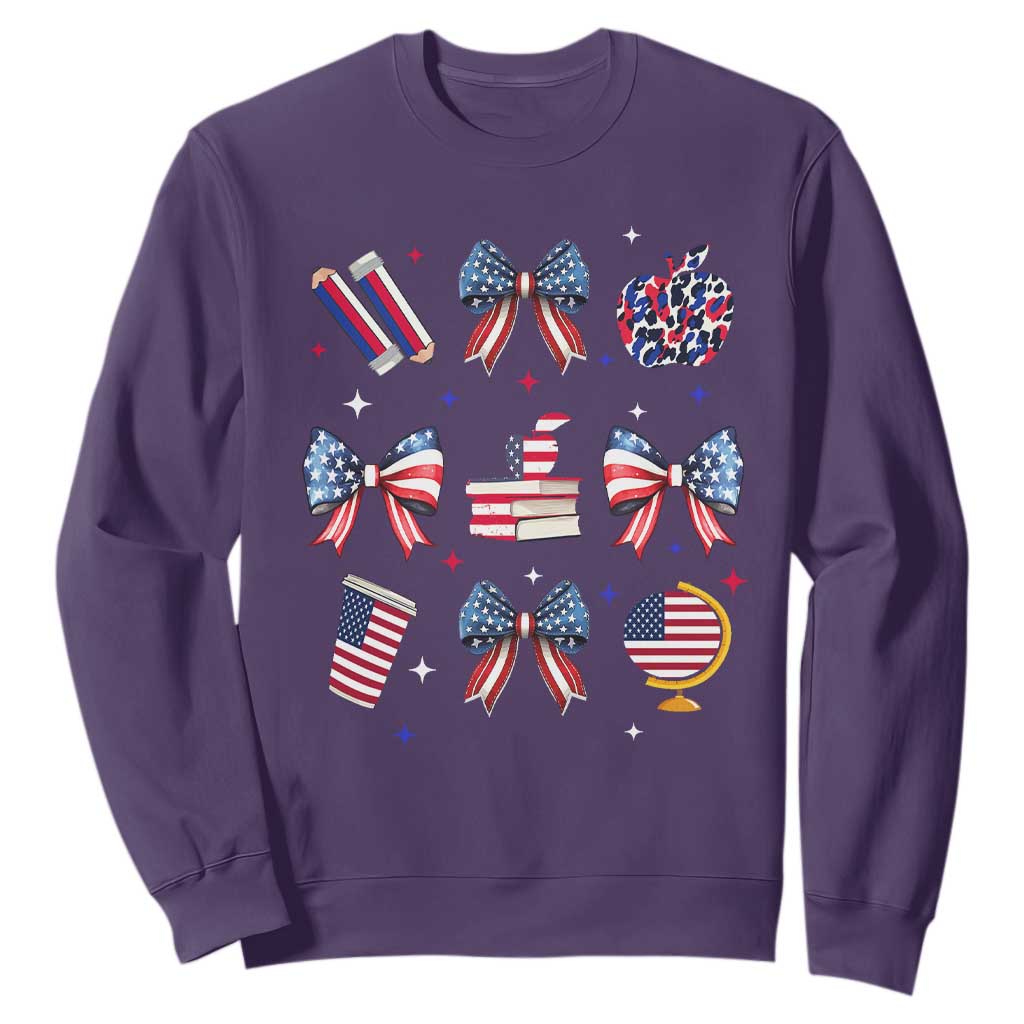 4th of July Teacher Student Sweatshirt Patriotic Teaching Learning Retro Coquette TS02 Purple Print Your Wear