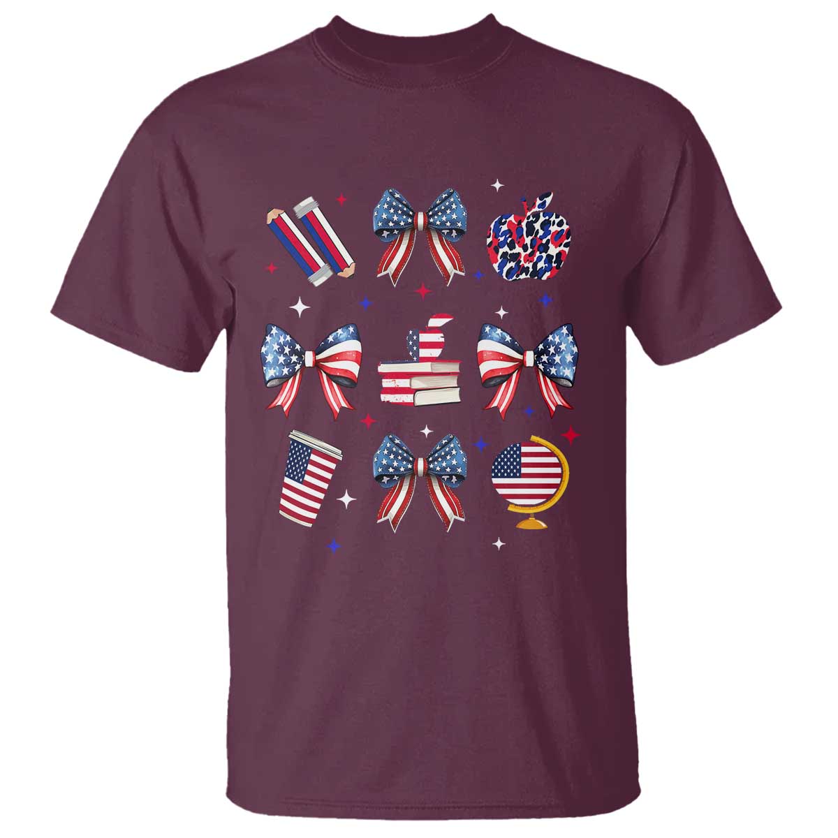 4th of July Teacher Student T Shirt Patriotic Teaching Learning Retro Coquette TS02 Maroon Print Your Wear