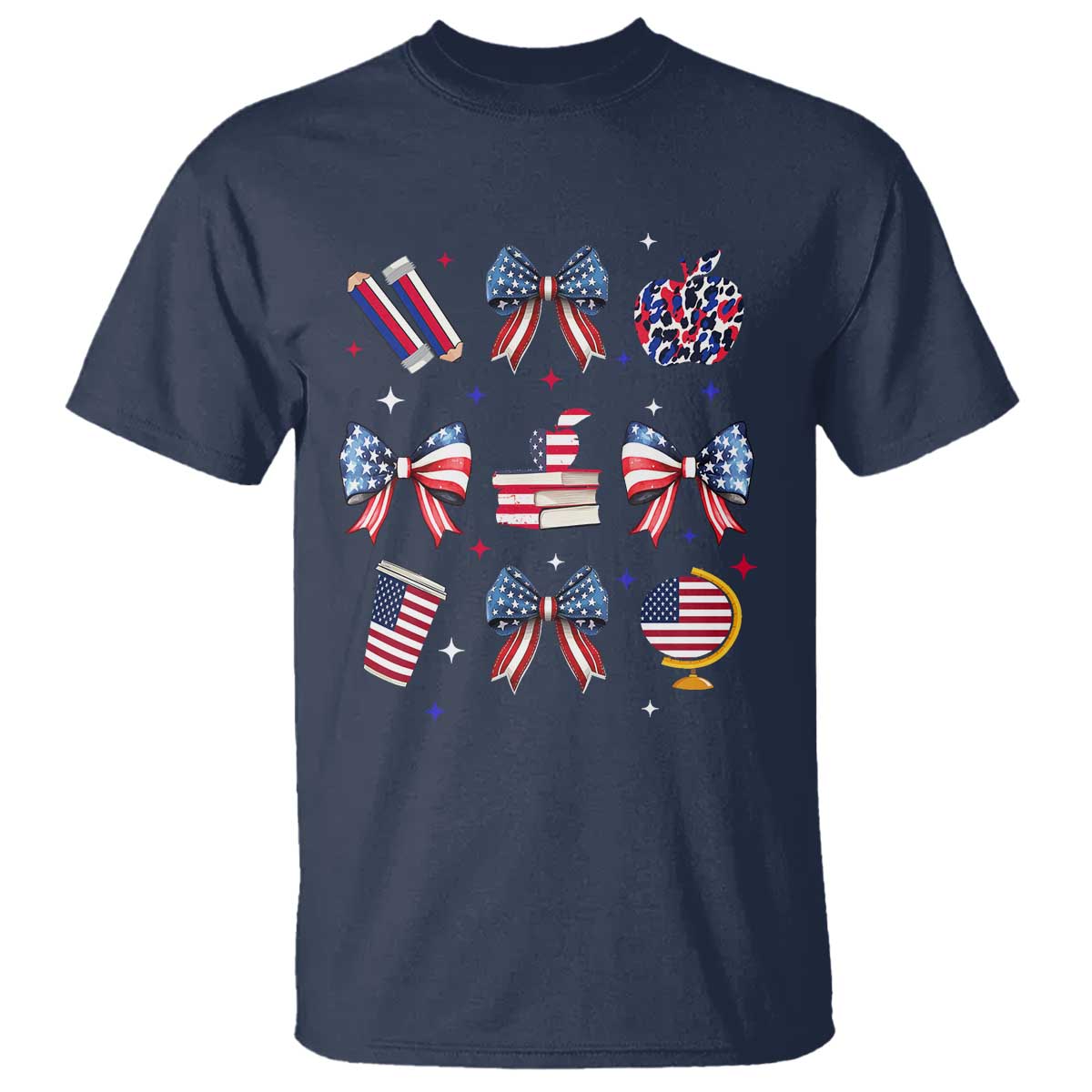 4th of July Teacher Student T Shirt Patriotic Teaching Learning Retro Coquette TS02 Navy Print Your Wear