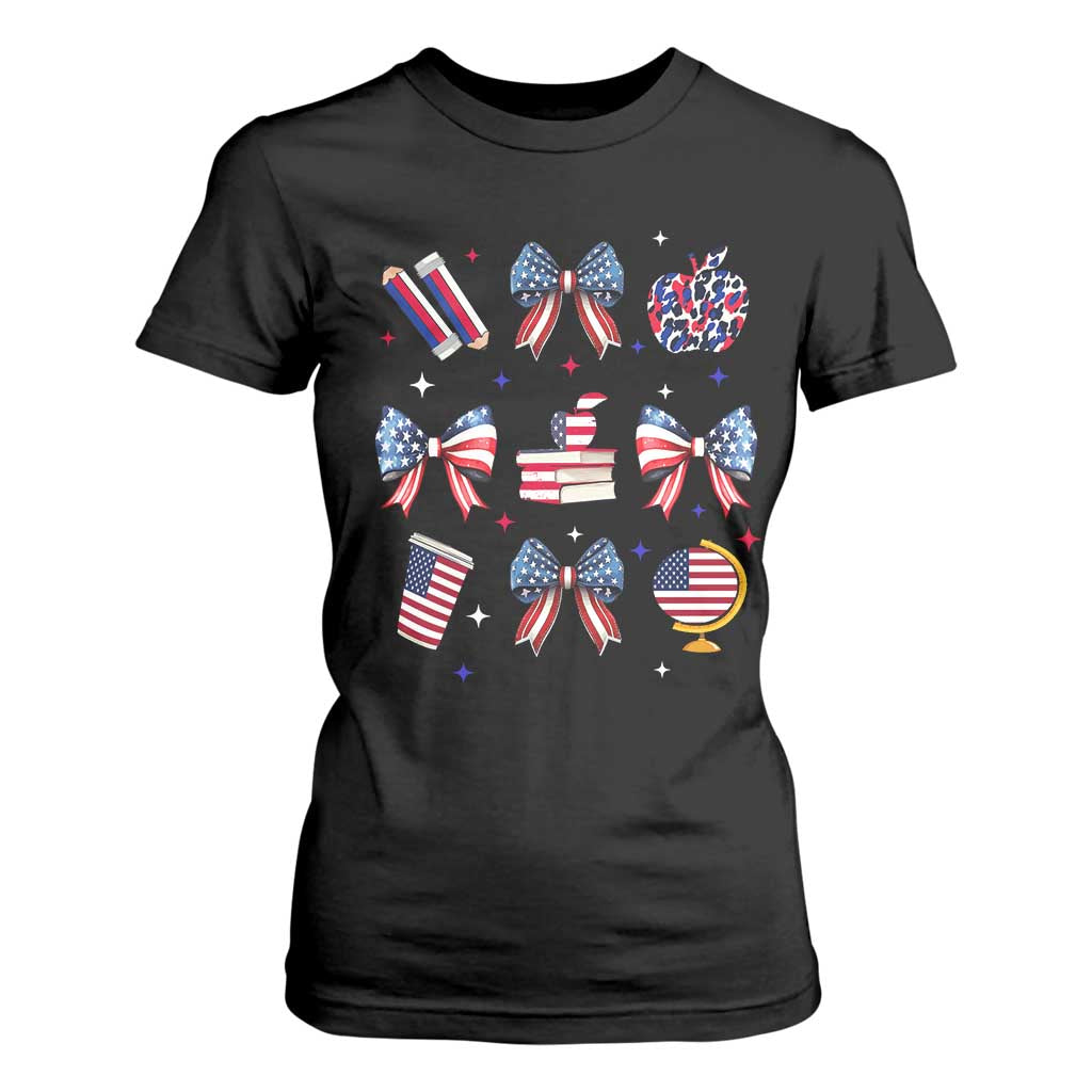 4th of July Teacher Student T Shirt For Women Patriotic Teaching Learning Retro Coquette TS02 Black Print Your Wear