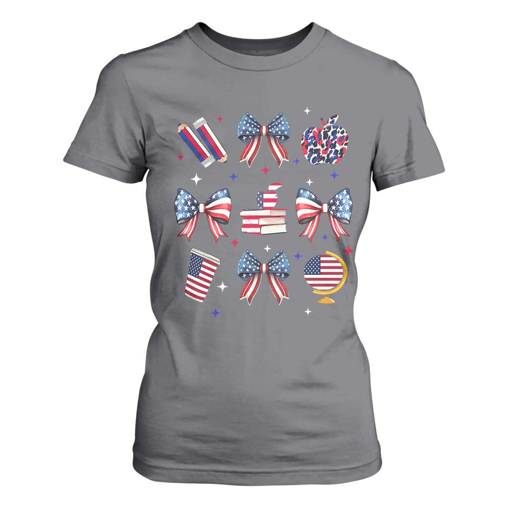 4th of July Teacher Student T Shirt For Women Patriotic Teaching Learning Retro Coquette TS02 Charcoal Print Your Wear