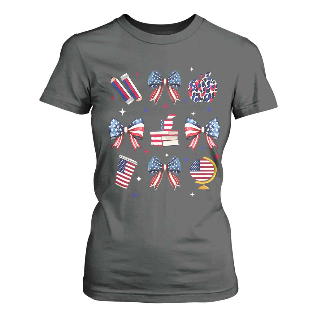 4th of July Teacher Student T Shirt For Women Patriotic Teaching Learning Retro Coquette TS02 Dark Heather Print Your Wear