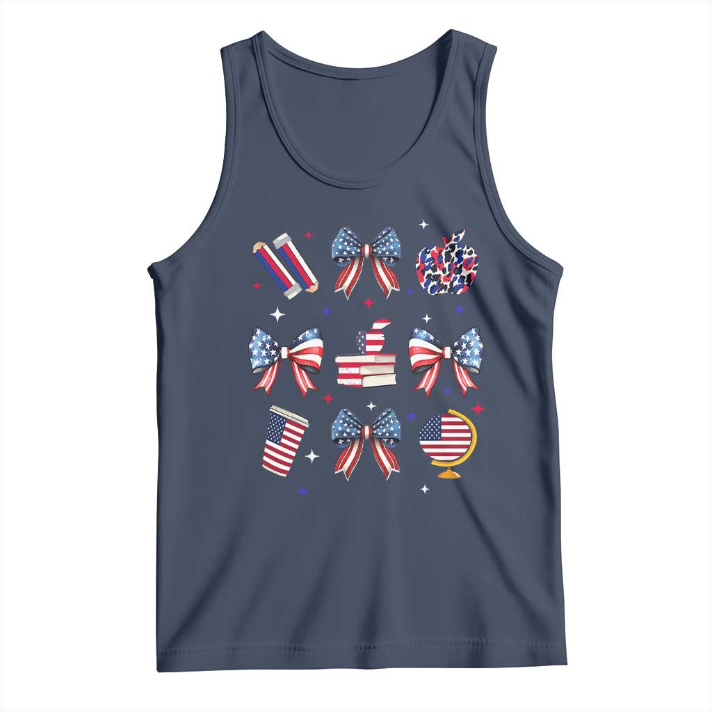 4th of July Teacher Student Tank Top Patriotic Teaching Learning Retro Coquette TS02 Navy Print Your Wear