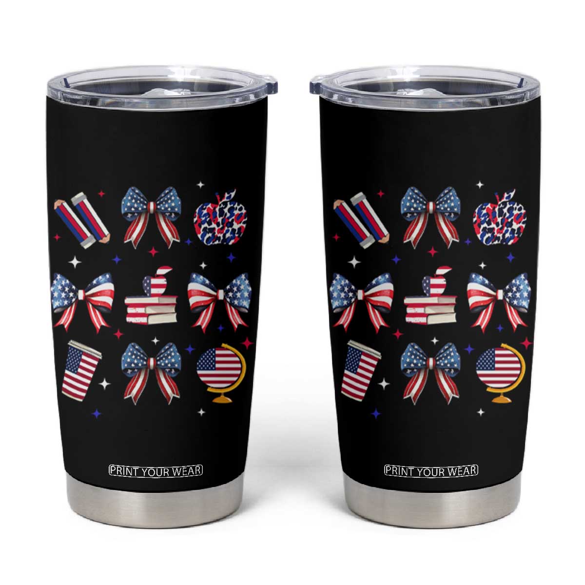 4th of July Teacher Student Tumbler Cup Patriotic Teaching Learning Retro Coquette TS02 Black Print Your Wear