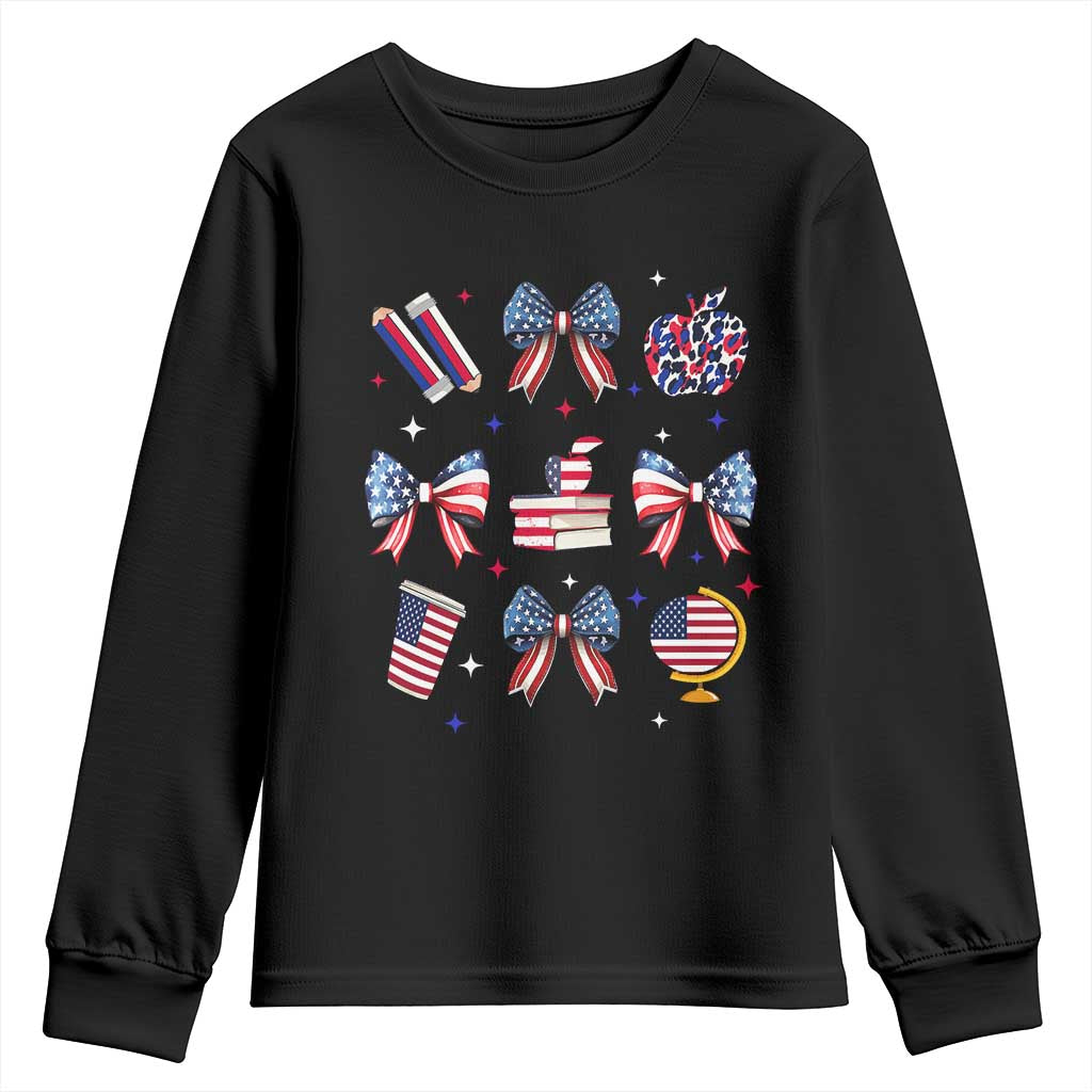 4th of July Teacher Student Youth Sweatshirt Patriotic Teaching Learning Retro Coquette TS02 Black Print Your Wear