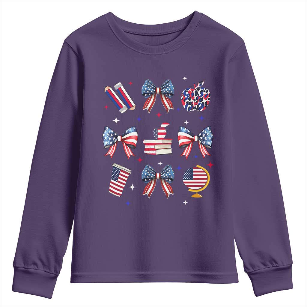 4th of July Teacher Student Youth Sweatshirt Patriotic Teaching Learning Retro Coquette TS02 Purple Print Your Wear
