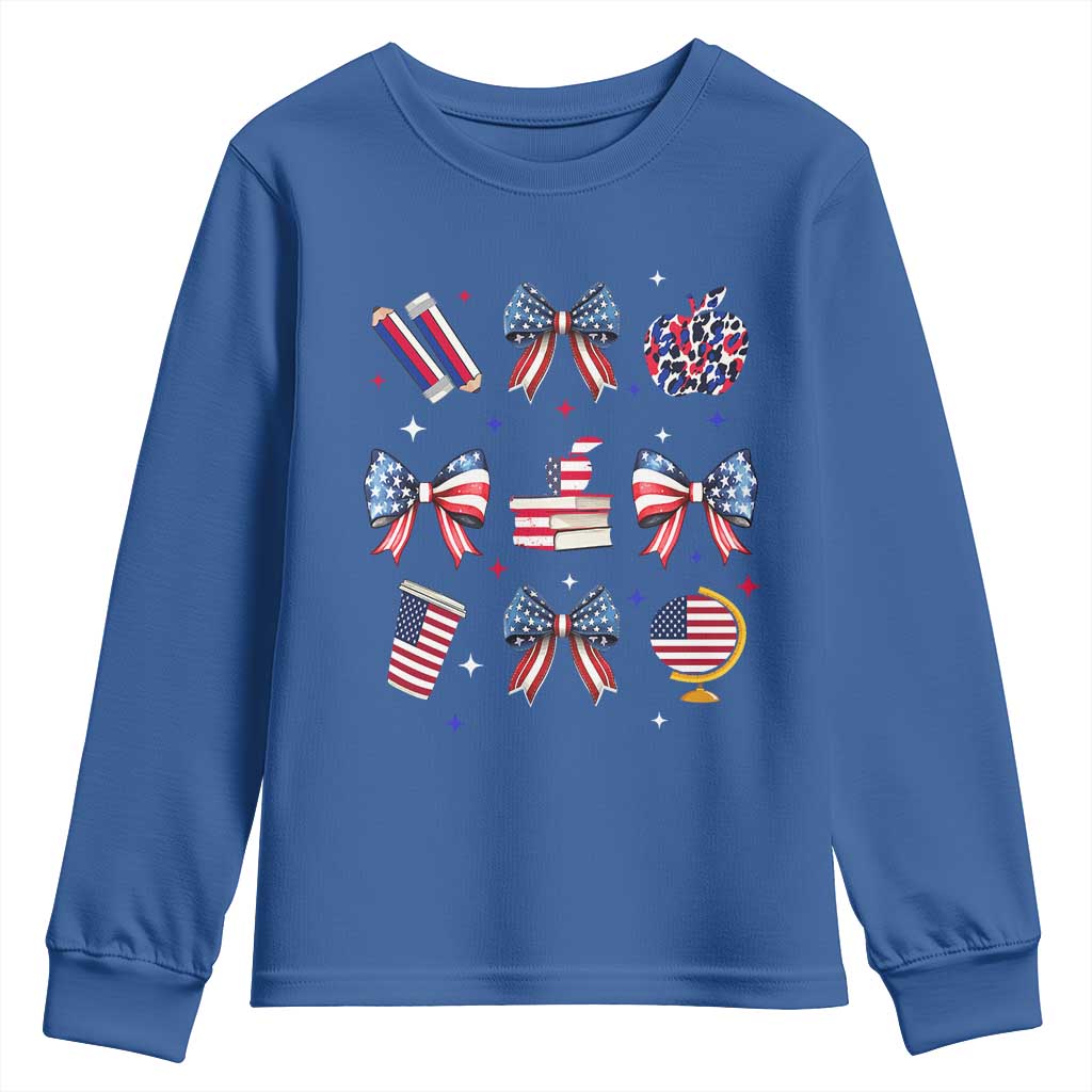 4th of July Teacher Student Youth Sweatshirt Patriotic Teaching Learning Retro Coquette TS02 Royal Blue Print Your Wear