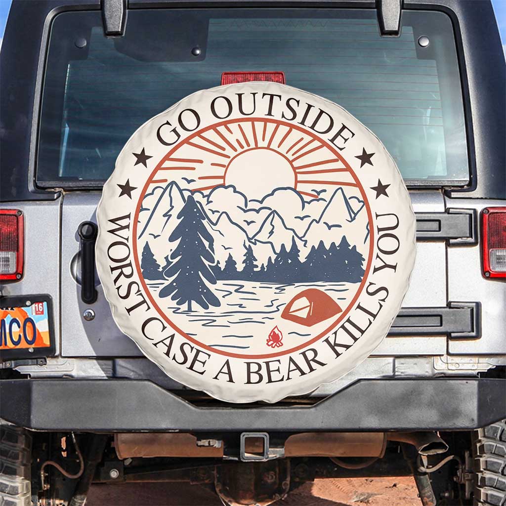 Funny Camping Outdoor Adventure Spare Tire Cover Go Outside Worst Case A Bear Kills You TS02 No hole Sand Print Your Wear