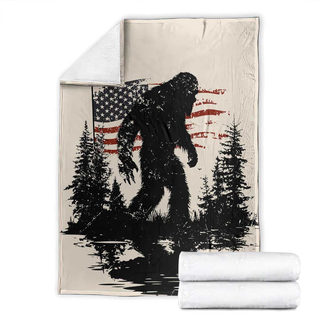 American Flag Bigfoot Throw Blanket Patriotic Sasquatch Retro Vintage TS02 Beige Print Your Wear