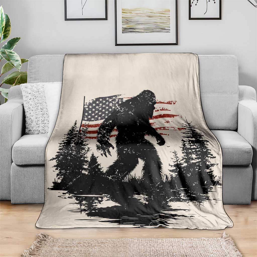 American Flag Bigfoot Throw Blanket Patriotic Sasquatch Retro Vintage TS02 Print Your Wear