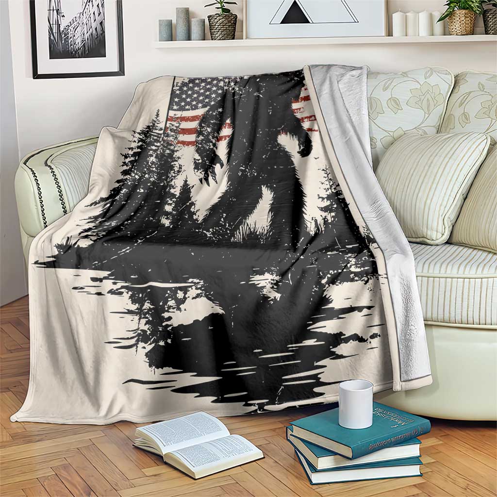 American Flag Bigfoot Throw Blanket Patriotic Sasquatch Retro Vintage TS02 Print Your Wear
