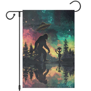 Bigfoot and Alien Garden Flag UFO Themed