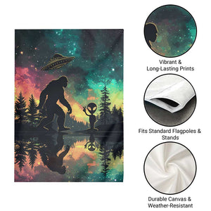 Bigfoot and Alien Garden Flag UFO Themed