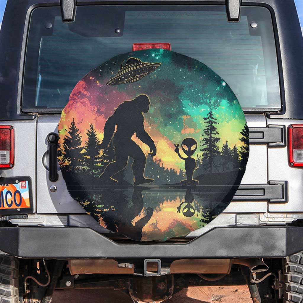 Bigfoot and Alien Spare Tire Cover UFO Themed TS02 No hole Black Print Your Wear